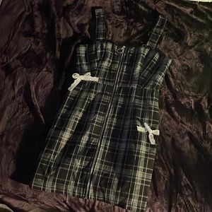 black and white plaid zip up midi dress